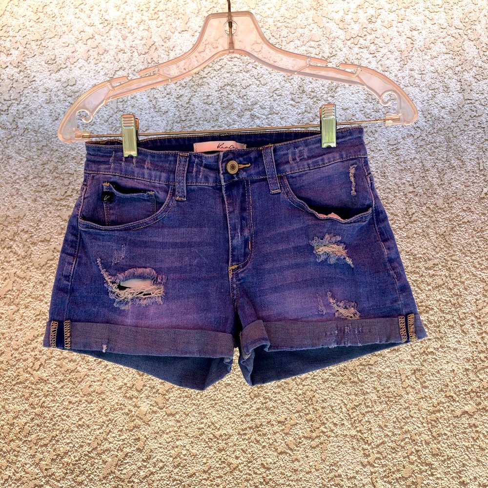 Distressed denim shorts